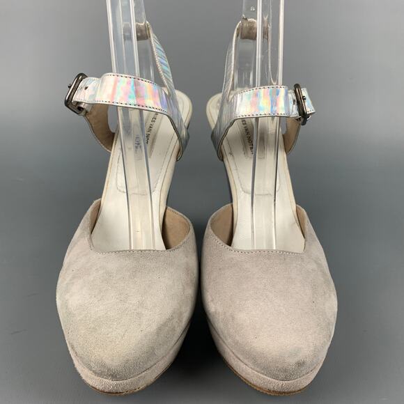 DRIES VAN NOTEN Size 5.5 Iridescent Grey Suede Platform Pumps - Picture 4 of 8